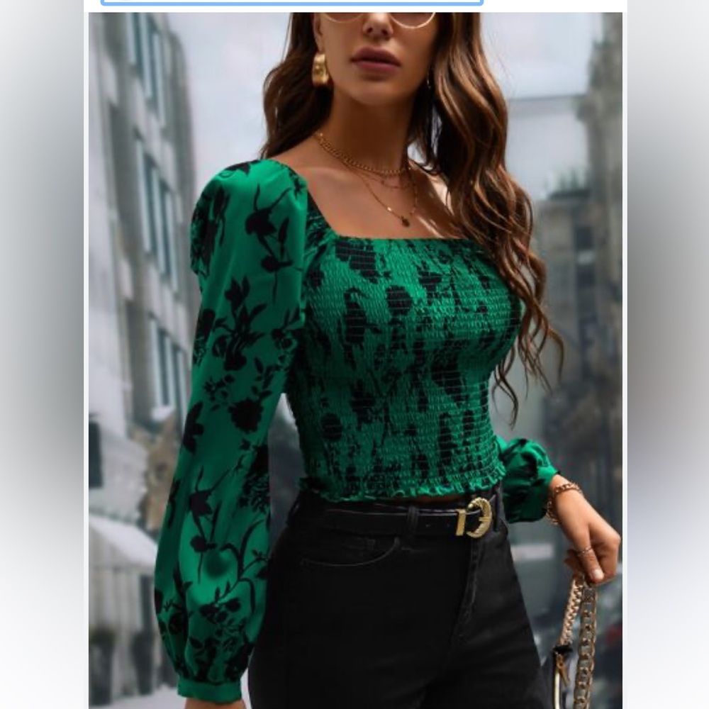 NWOT women’s green floral print Size Medium will also fit a L - Picture 7 of 7